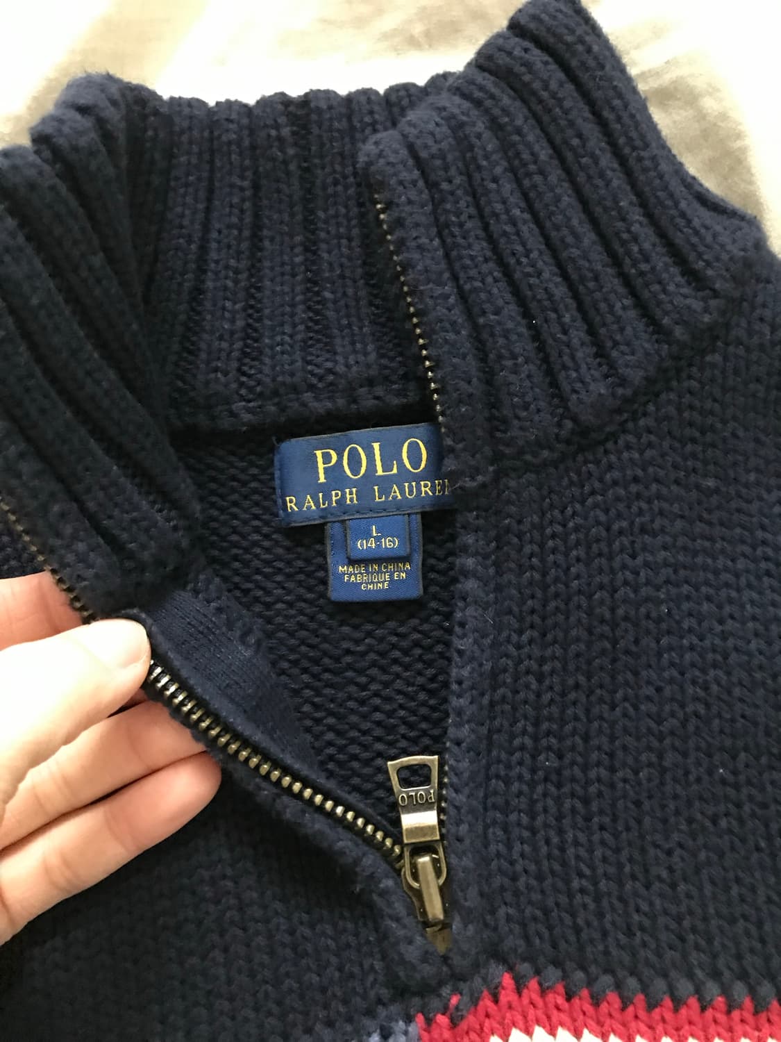 폴로 랄프로렌 성조기 로고 네이비 반집업 니트 상품이미지7