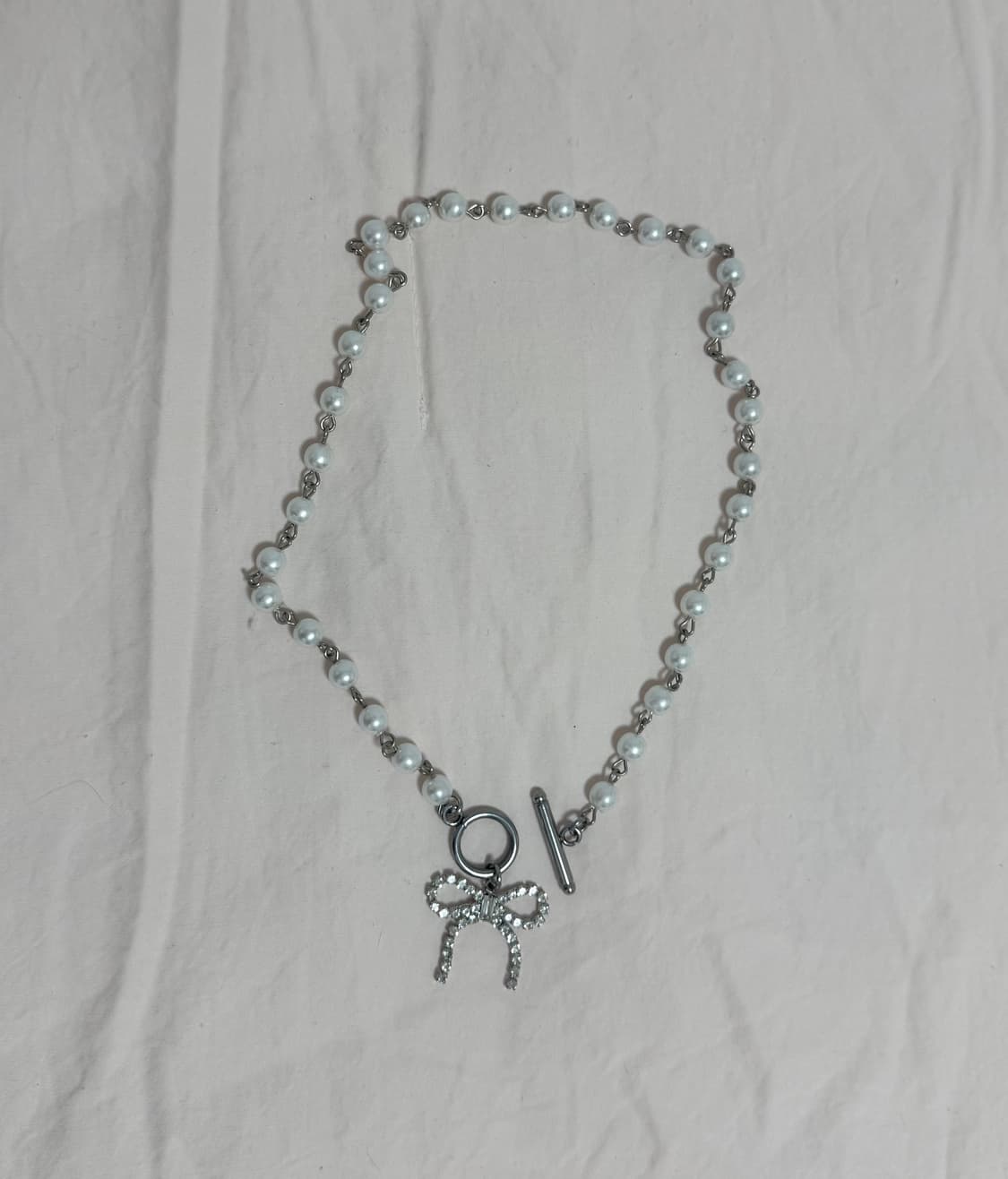 큐빅 리본 진주 초커 목걸이 써지컬스틸 어항 stc 러블리 갸루 빈티지 상품이미지1