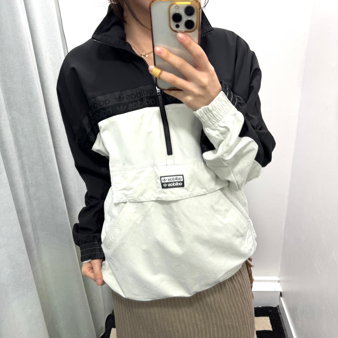 아디다스 블랙 화이트 아노락 집업 상품이미지1