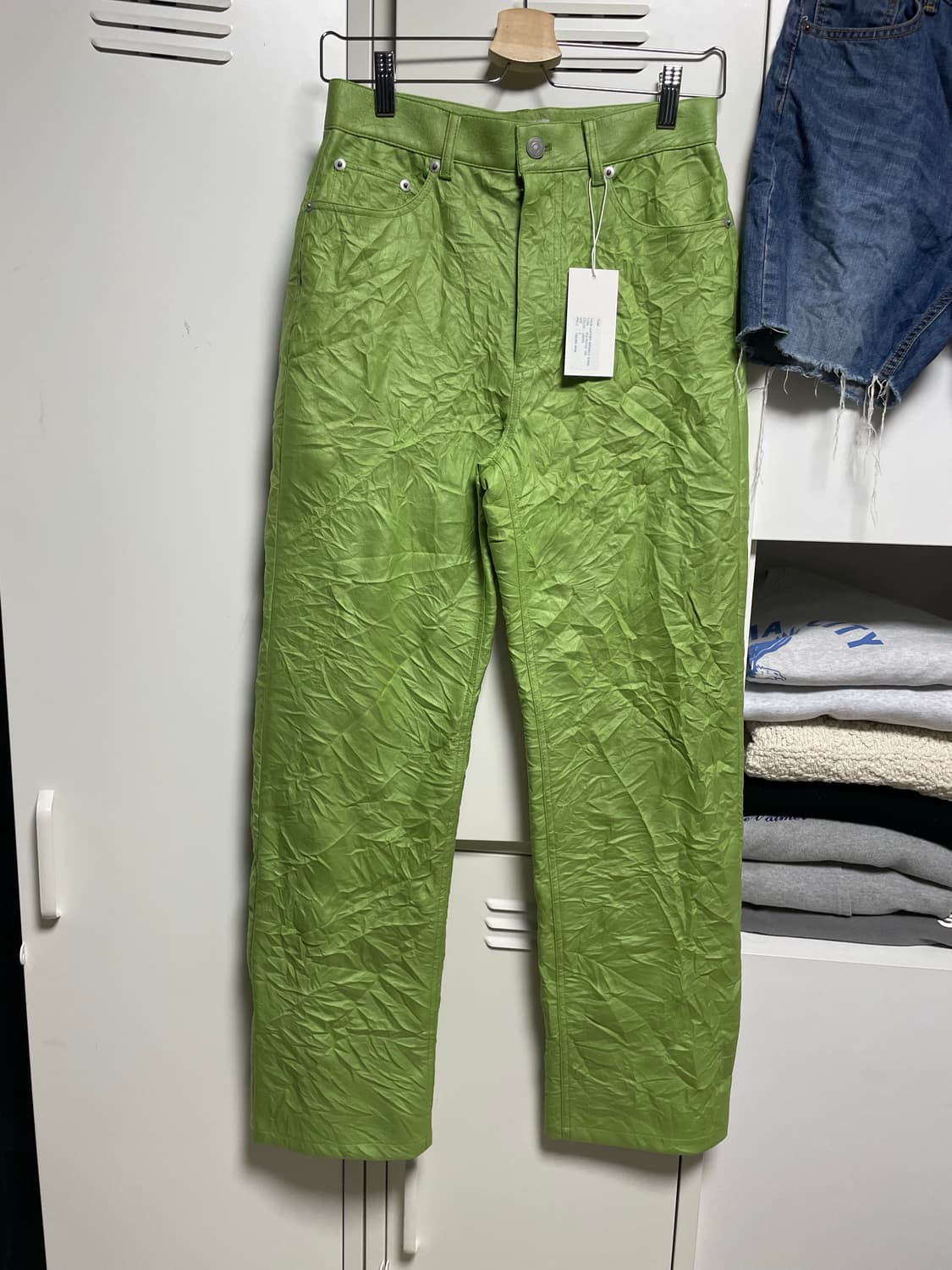 TEAK FAUX LEATHER WRINKLE JEANS GREEN S 상품이미지2