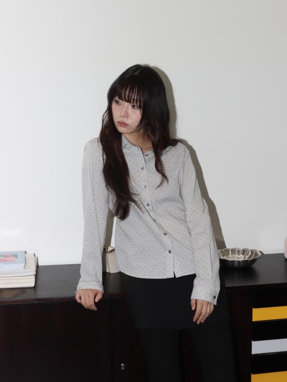 ONSKA PIN DOT SHIRT GREY 온스카 핀 닷 셔츠 그레이 상품이미지8