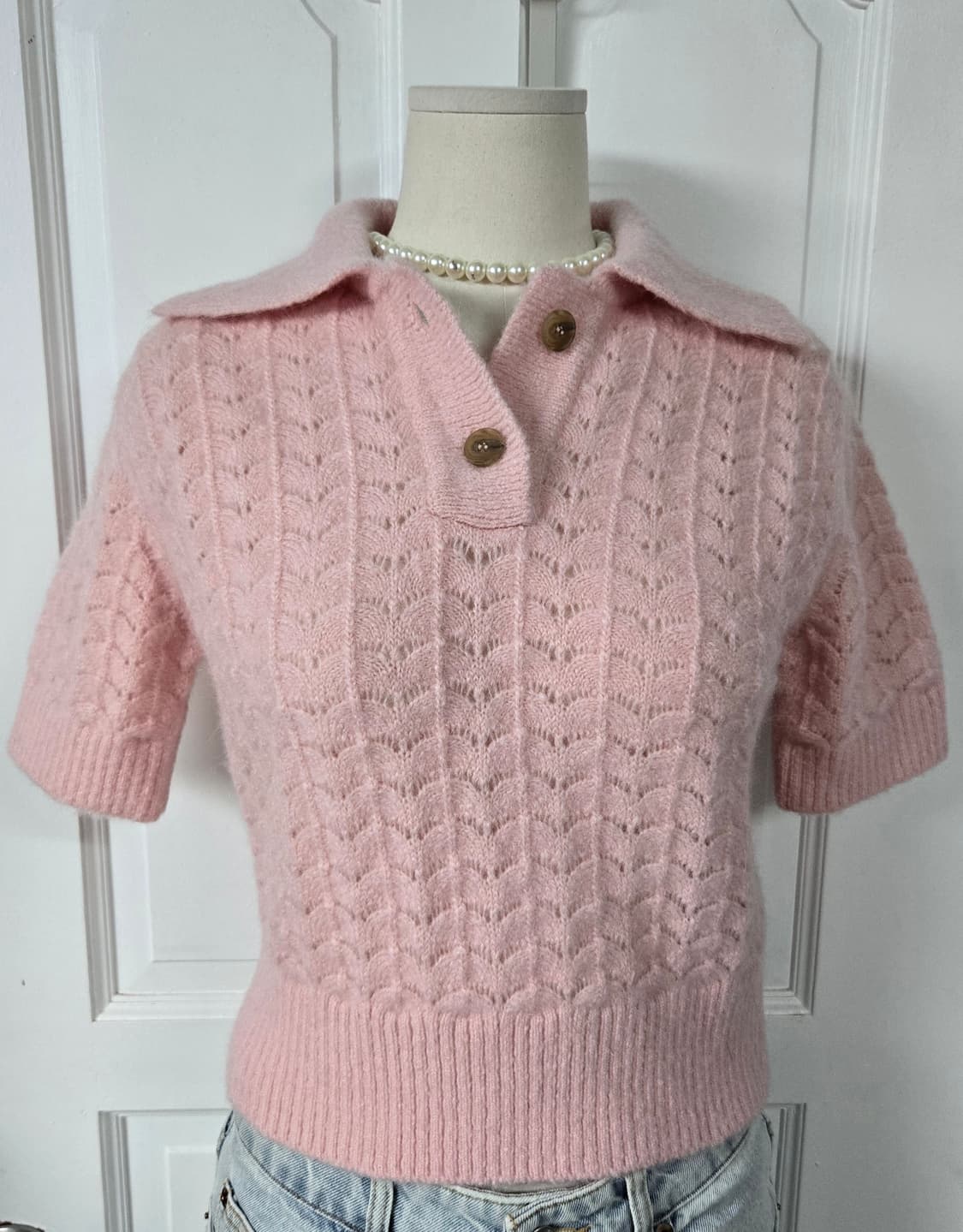 새상품)로우 클래식 핑크반팔니트 상품이미지3