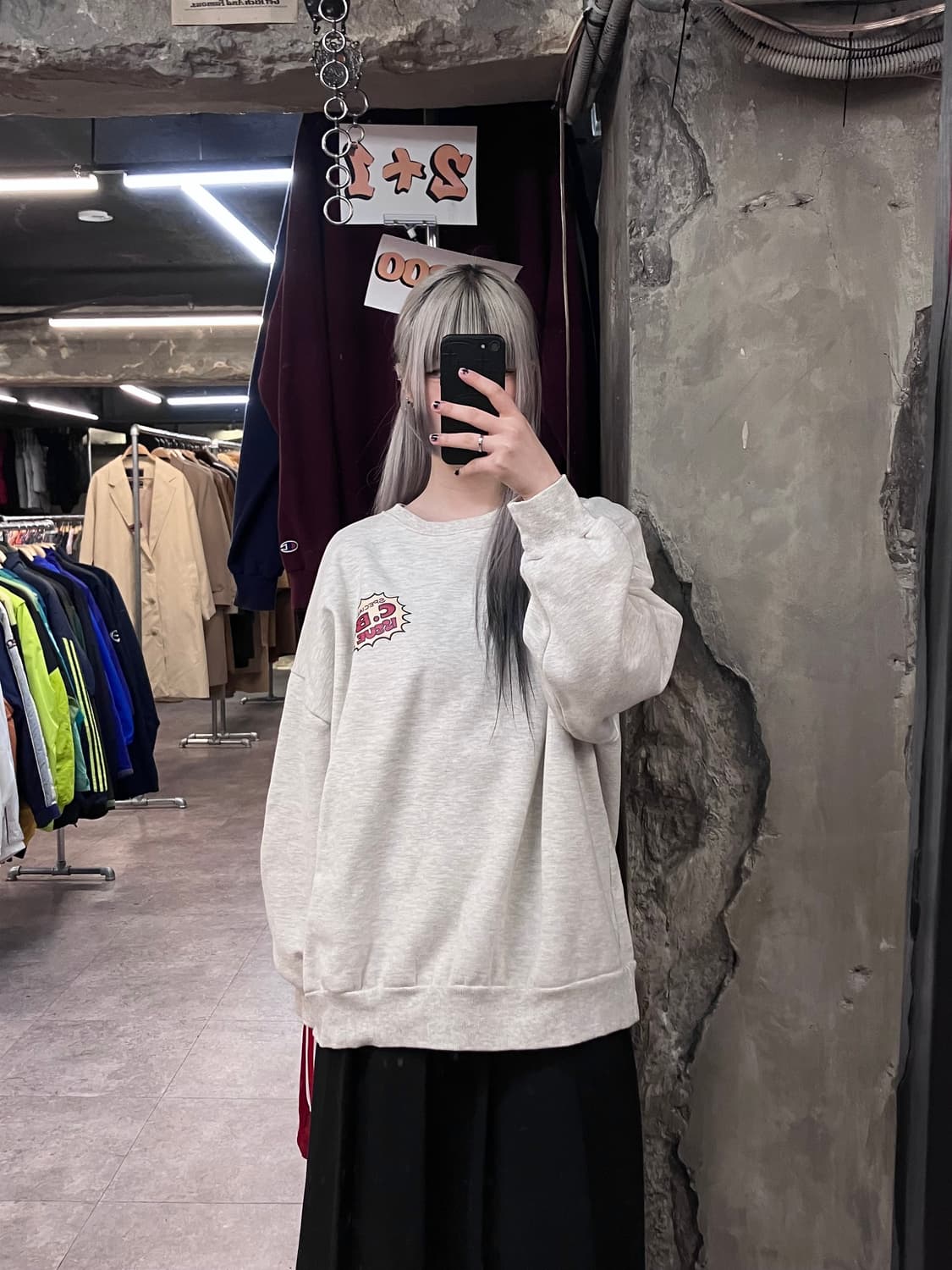 빈티지 프린팅 기모 맨투맨 백멜란지 Free  #csz3541 상품이미지2