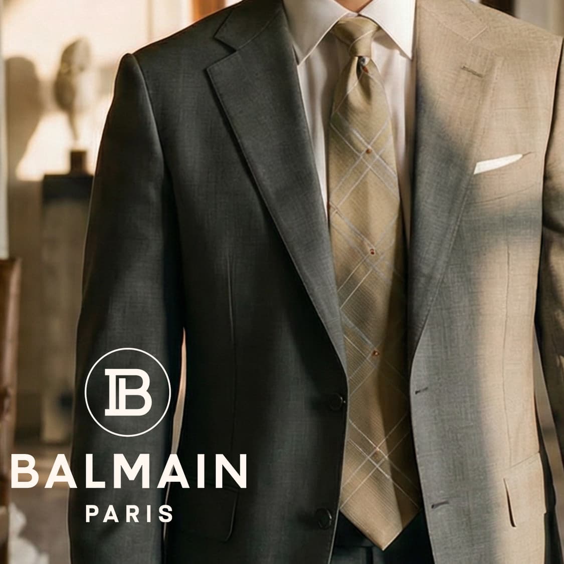 발망 실크 베이지 체크 큐빅 넥타이 9.5cm A등급 K1580
 상품이미지1