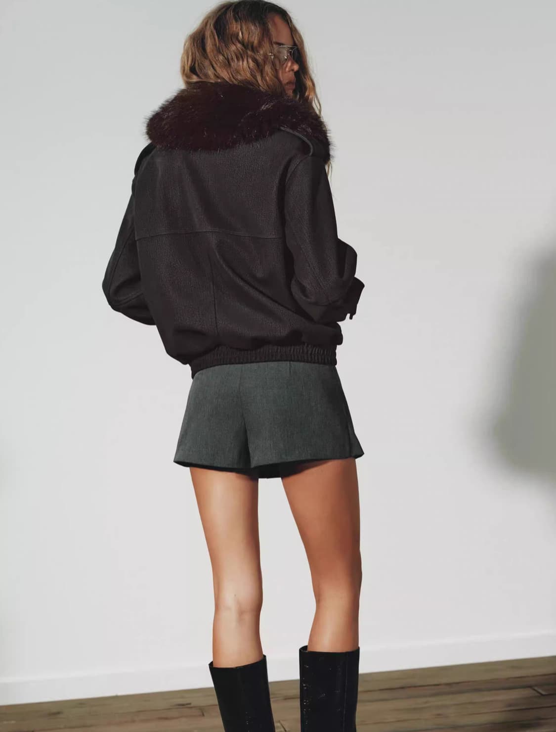 ZARA 퍼 카라 점퍼 브라운 상품이미지3