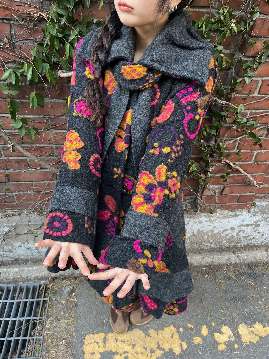 빈티지 플라워 패턴 울 코트 상품이미지4