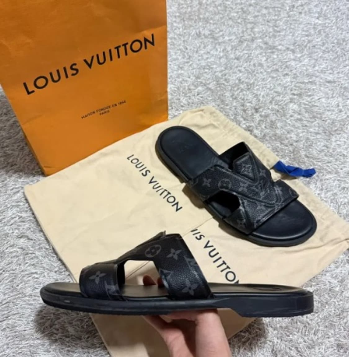 [정품] 루이비통 모노그램 브라운 레더 뮬 쉐도우 슬리퍼 270 풀구성 상품이미지2