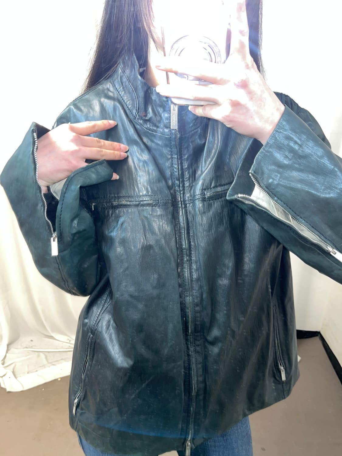 Armani 다크 카키 레더 자켓 상품이미지8