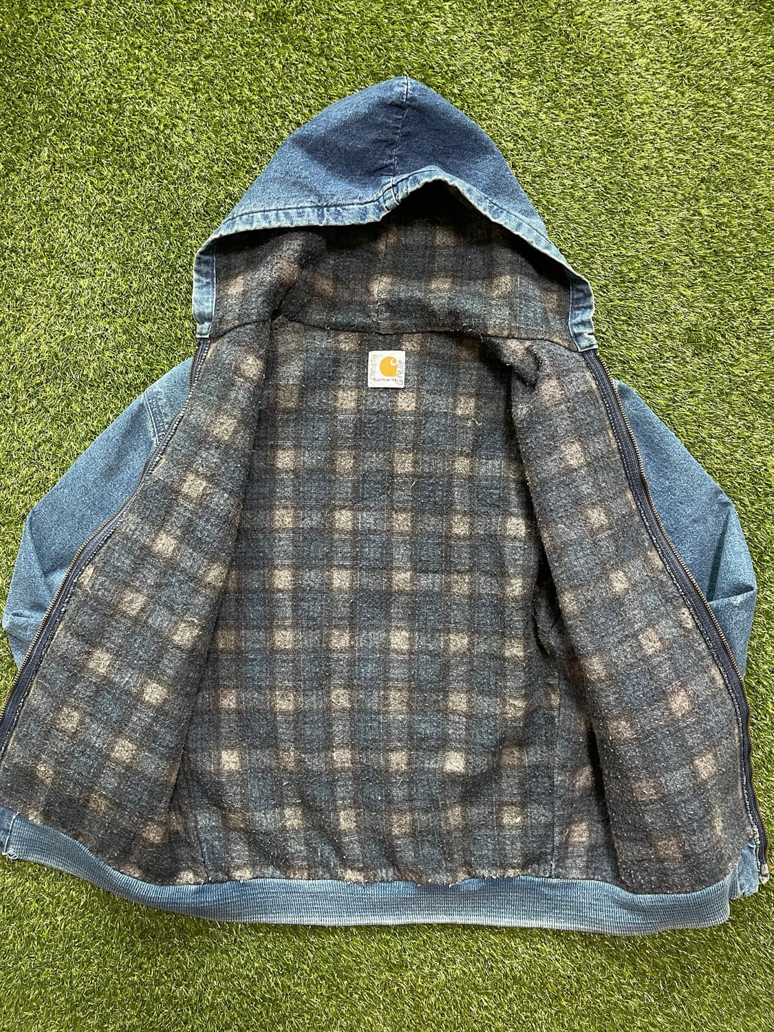 90s 빈티지 칼하트 데님 액티브 후드 집업 자켓 상품이미지5