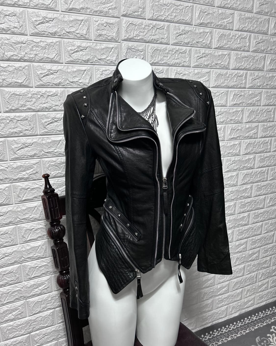 00‘s 멀티 지퍼 스터드 램스킨 자켓 상품이미지1