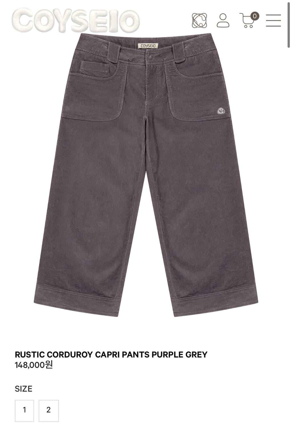 코이세이오 RUSYIC CORDUROY CAPRI PANTS 상품이미지1