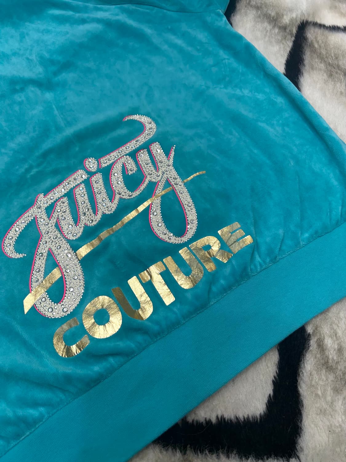 [2XL]쥬시꾸뛰르 벨루어 큐빅 후드집업/아쿠아 상품이미지1