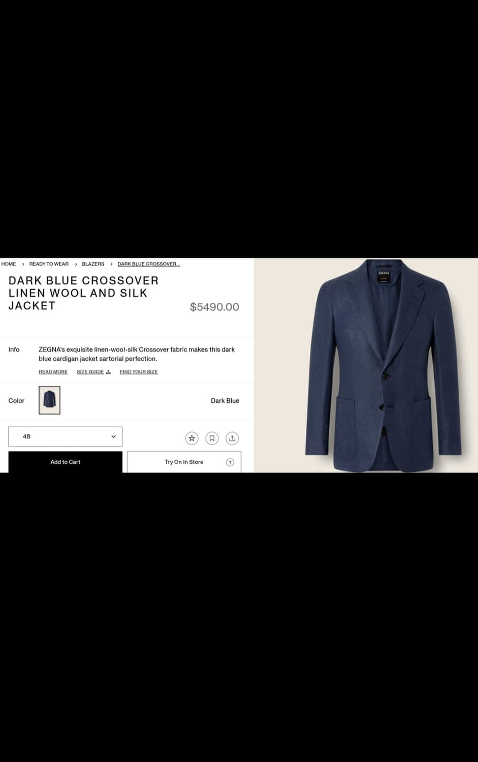 [판매] Ermenegildo Zegna 제냐 톰포드 네이비 블레이저 상품이미지2