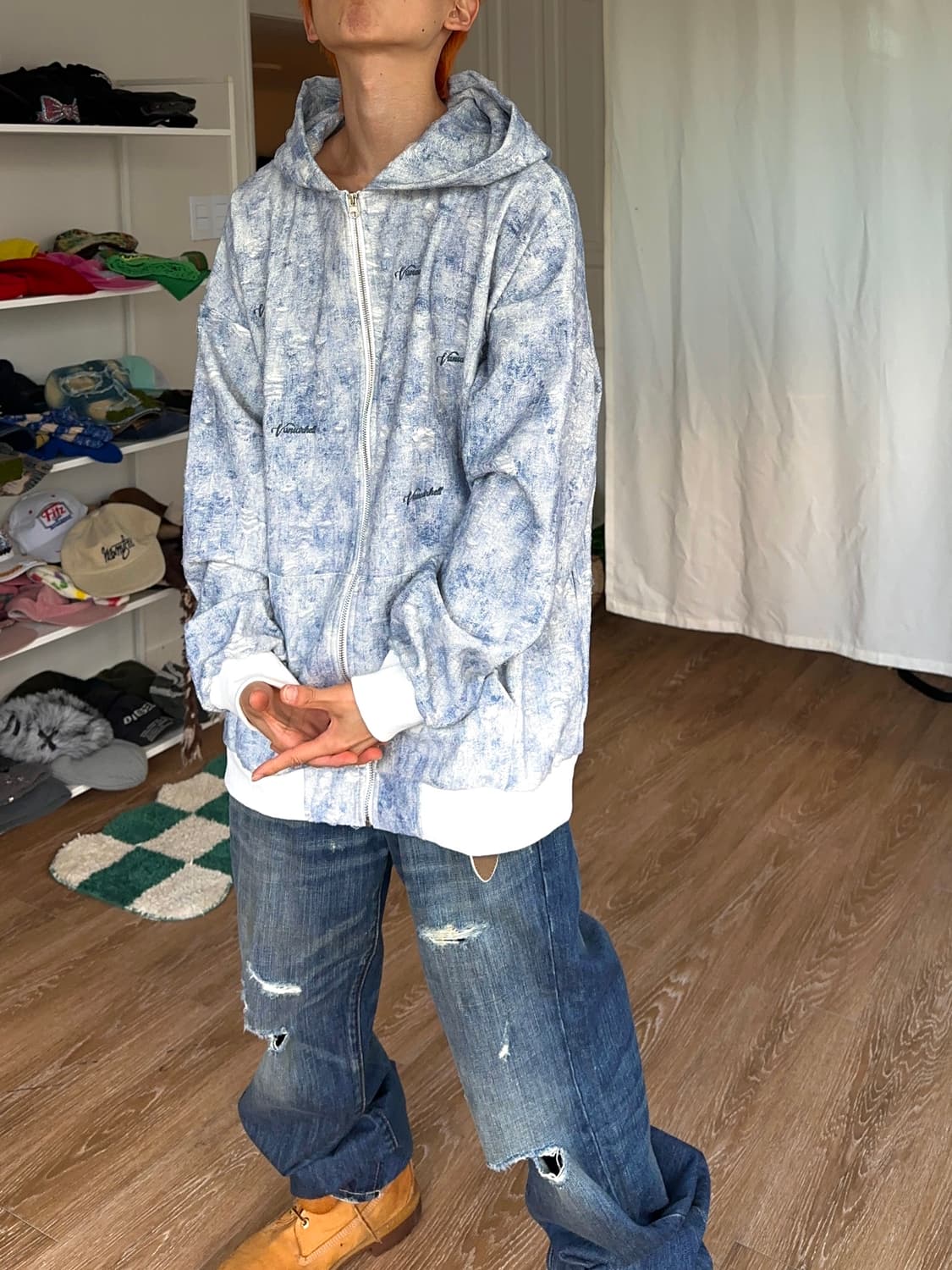 Vancarhell 스파클링 디스트레스 후드 집업 상품이미지5