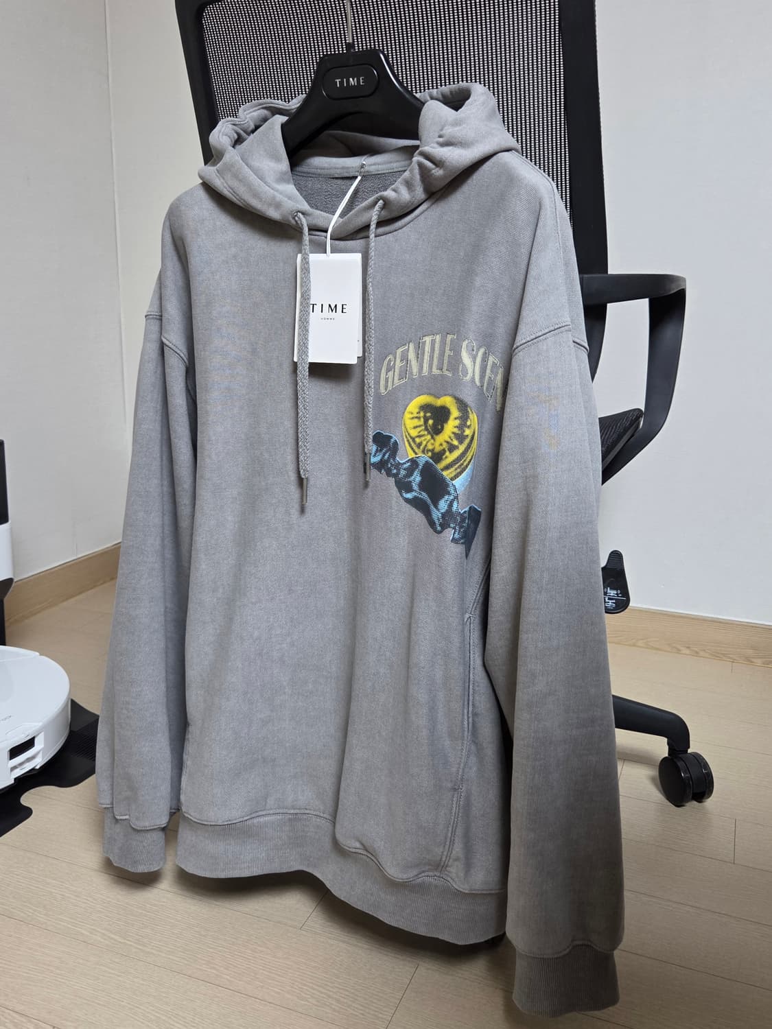 [정품] 타임옴므 23FW 가먼트다잉 오버핏 프린티드 그레이 남성 후드티 상품이미지2