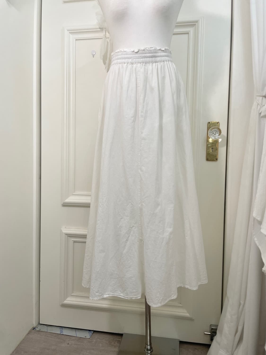 white cotton summer banding long skirt 상품이미지5