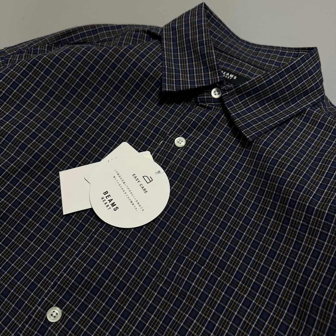 빔즈(BEAMS HEART) 다크네이비 체크 패턴 코튼 빅실루엣 셔츠 상품이미지4