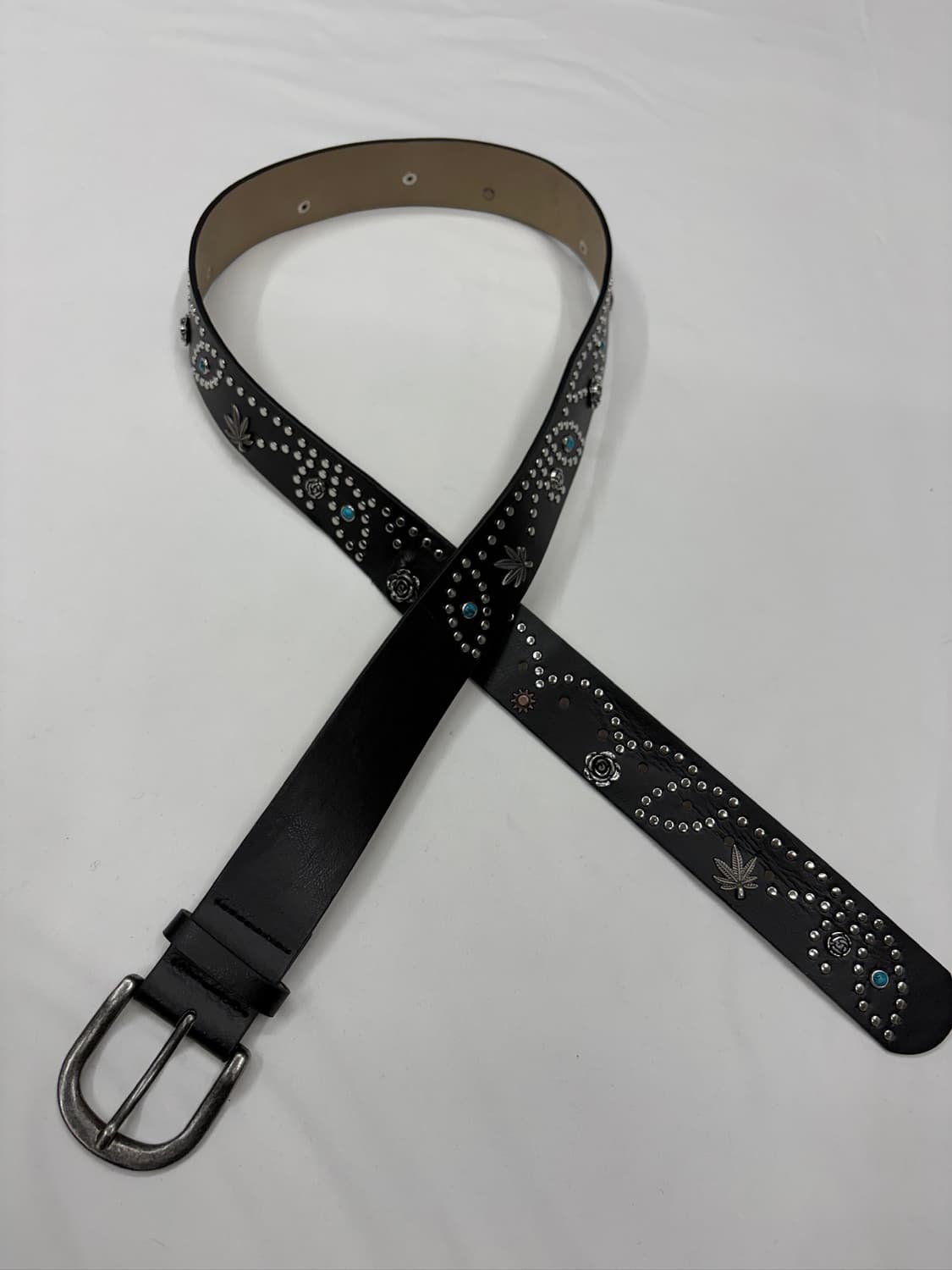 빈티지 비즈 스터드 웨스턴 블랙 레더 벨트 상품이미지3