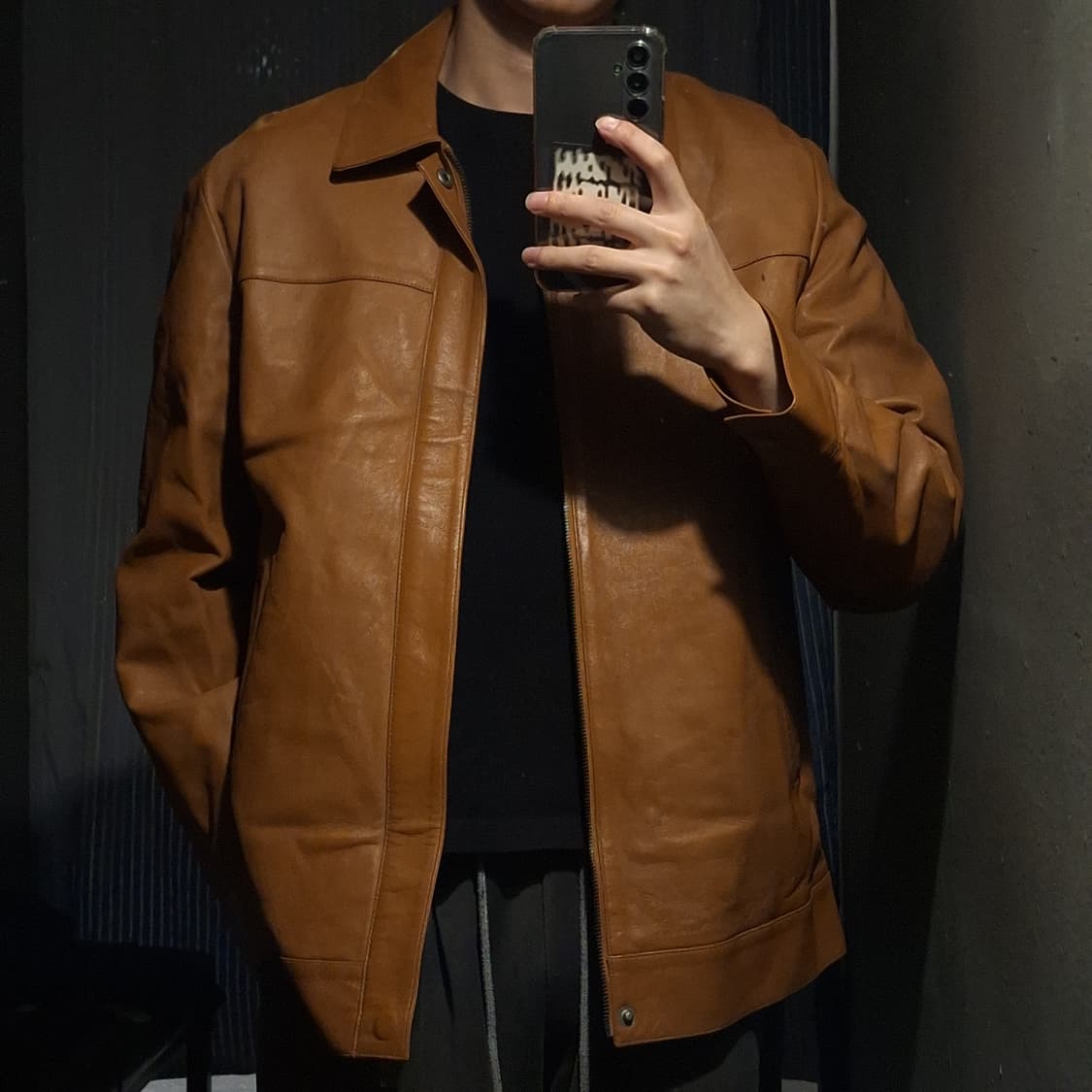 빈티지 카멜 브라운 카라넥 아메카지 양가죽 램스킨 레더자켓 가죽자켓 상품이미지2