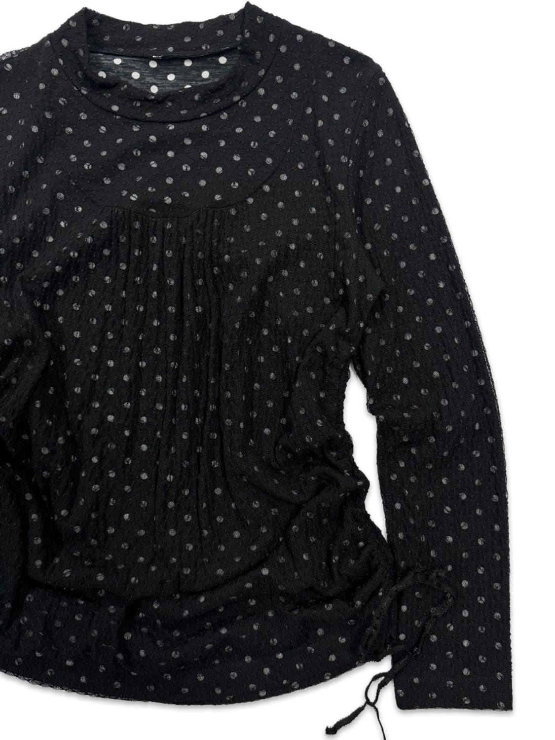 빈티지 블랙 도트 셔링 레이어드티 상품이미지2