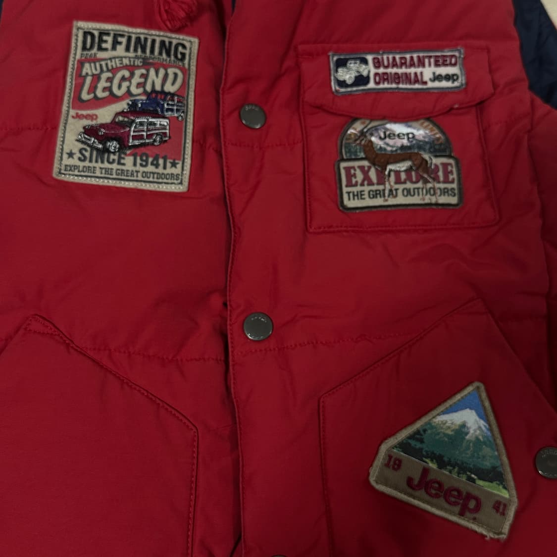 L 100 지프 리버서블 양면 덕다운 후드 패딩조끼 베스트 레드/네이비 상품이미지6