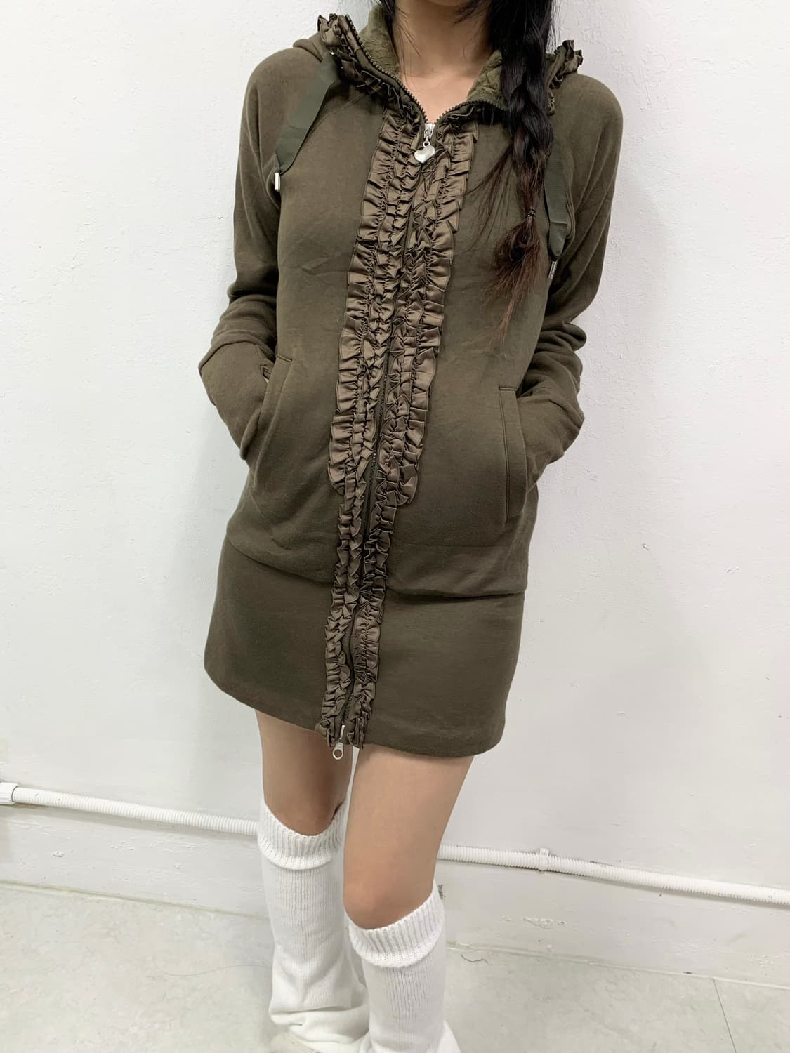 [&LOVE] 말차라떼 맛 레이스 후드집업 원피스 상품이미지2