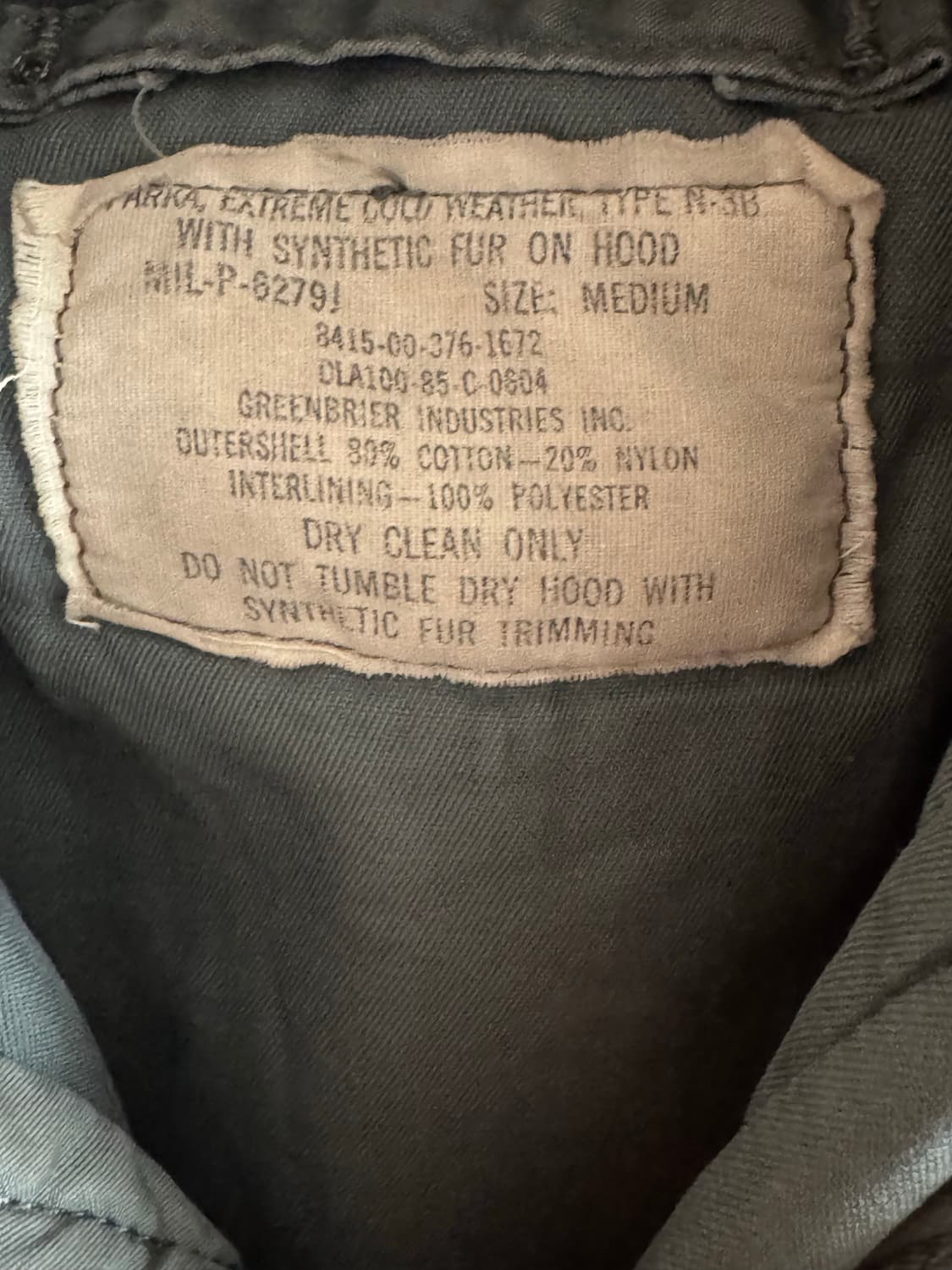 빈티지 N-3B 파카 미판 오리지널 (Greenbrier, 1985년) 상품이미지3