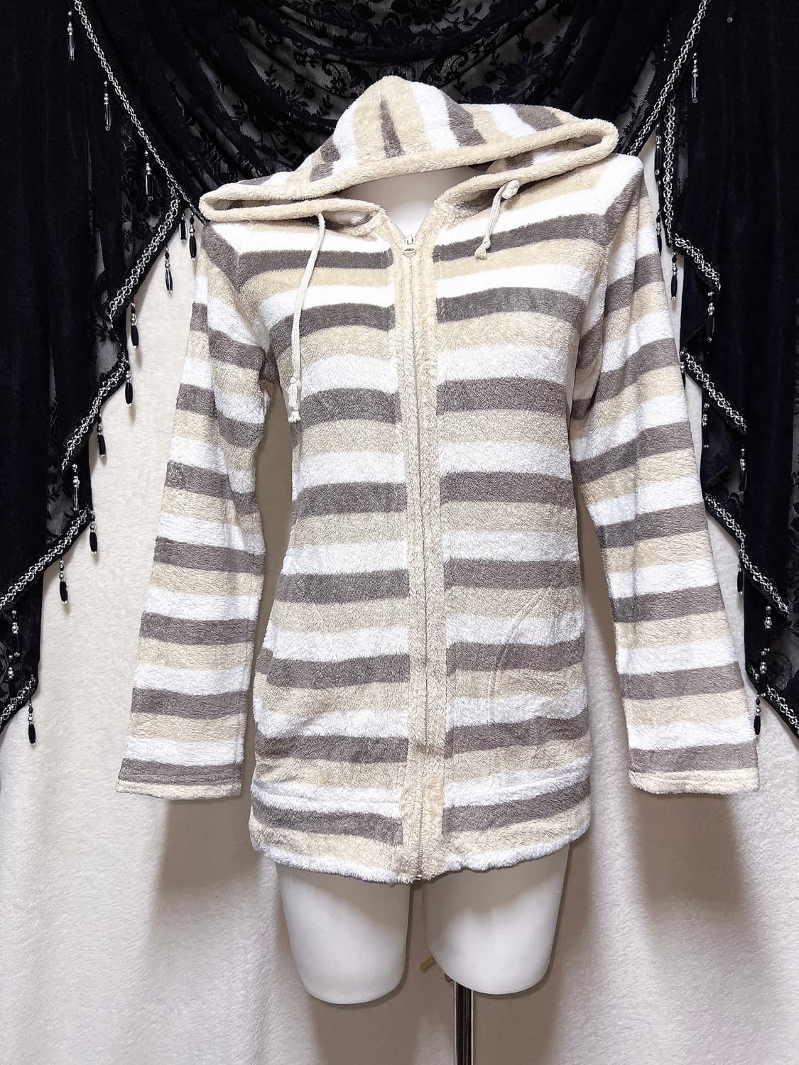 라떼갸루 리락쿠마 스트라이프 후리스 후드집업 룸웨어 홈 잠옷 러블리 핀터 상품이미지6