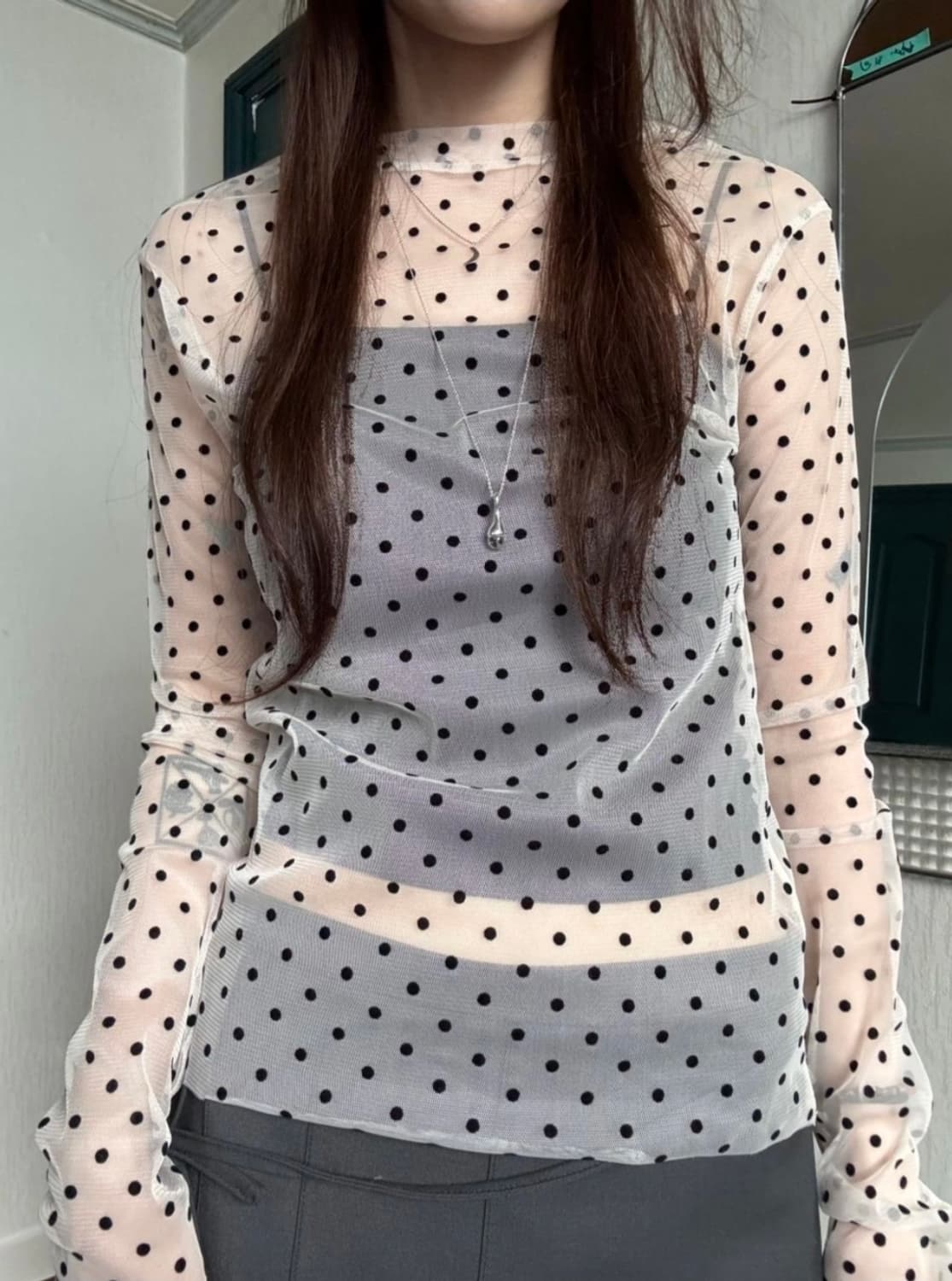 도트 레이어드 시스루 긴팔 상품이미지3