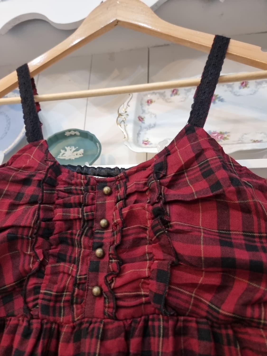 axes femme 레드 체크 프릴 슬립 원피스 상품이미지3