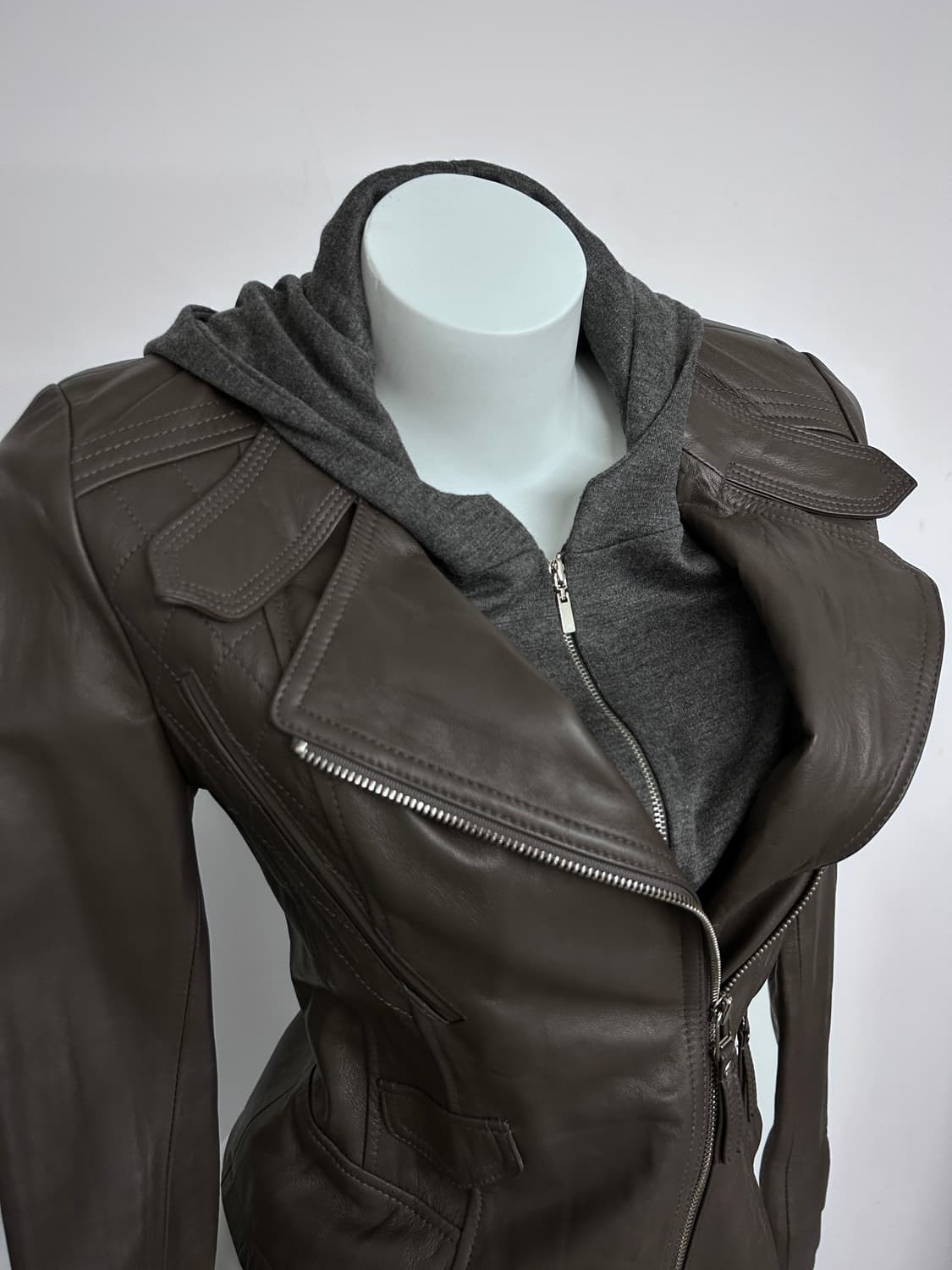 사선 후드 하이브리드 레더 자켓 상품이미지4