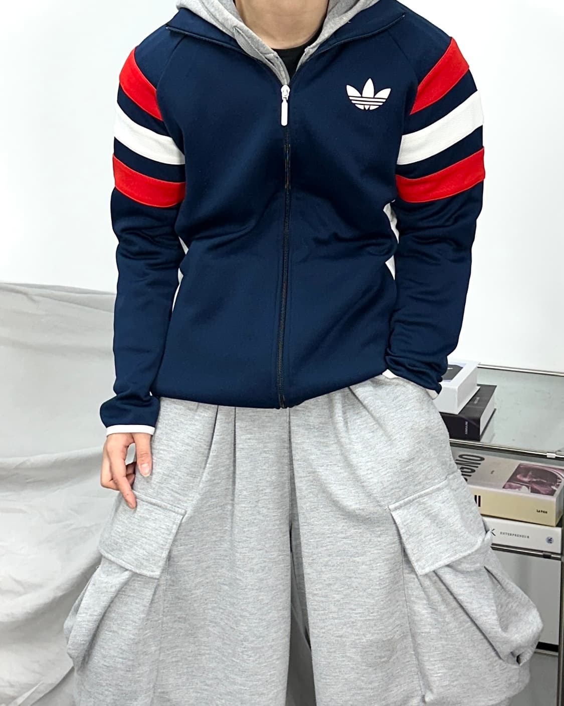 아디다스 구파이어버드 네이비 배색 트랙탑 져지 L 상품이미지2