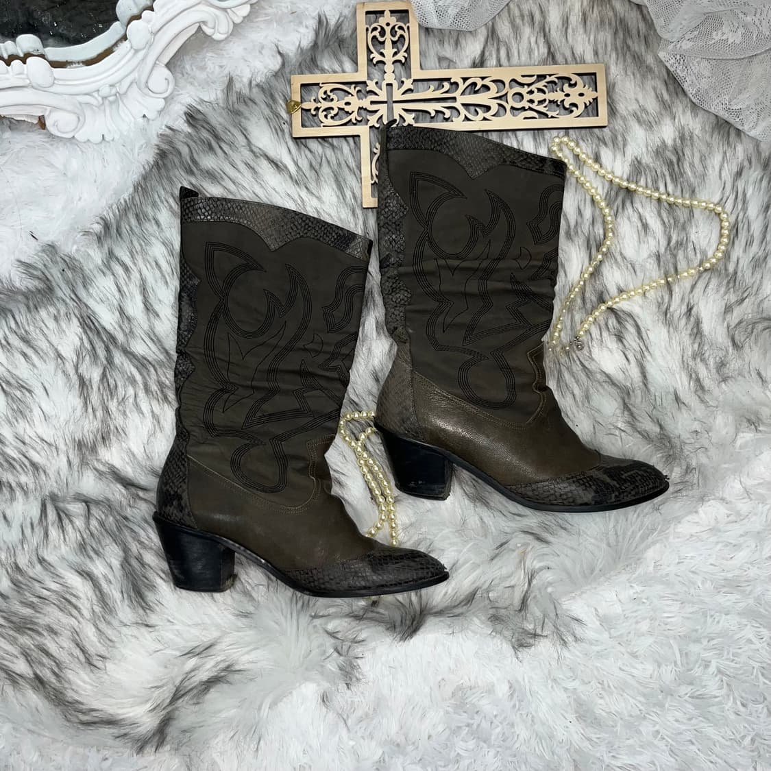 빈티지 카키 파에톤 웨스턴 부츠 상품이미지4