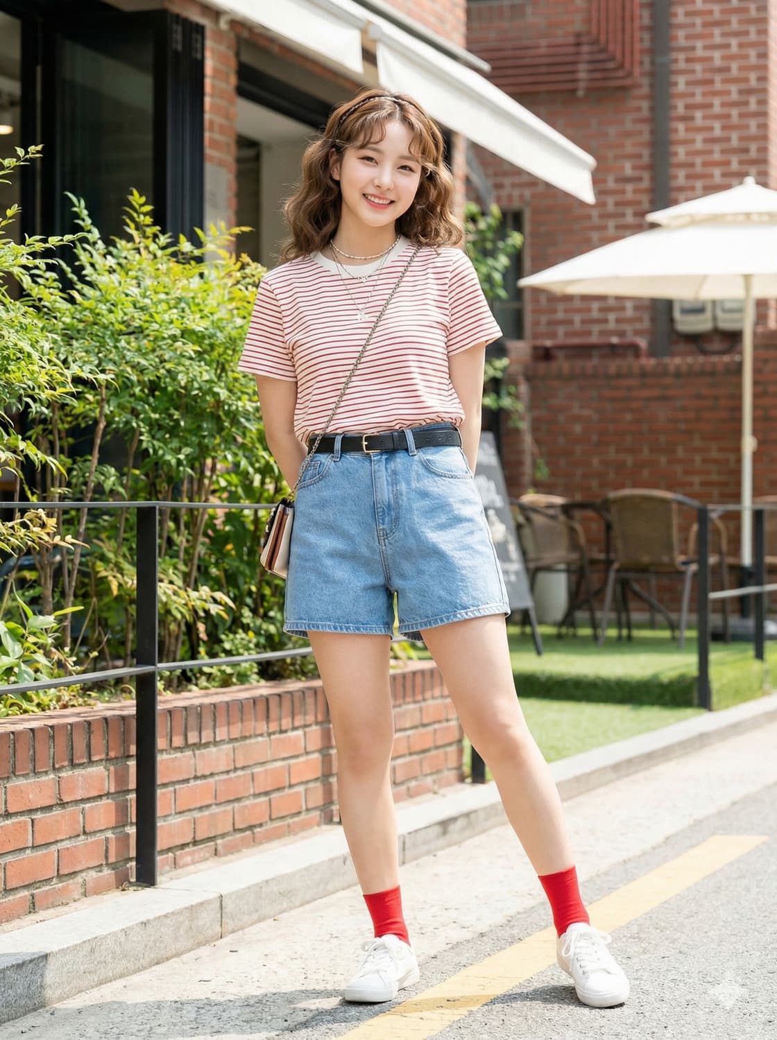 COS 코스 레드 스트라이프 반팔 티셔츠 상품이미지1