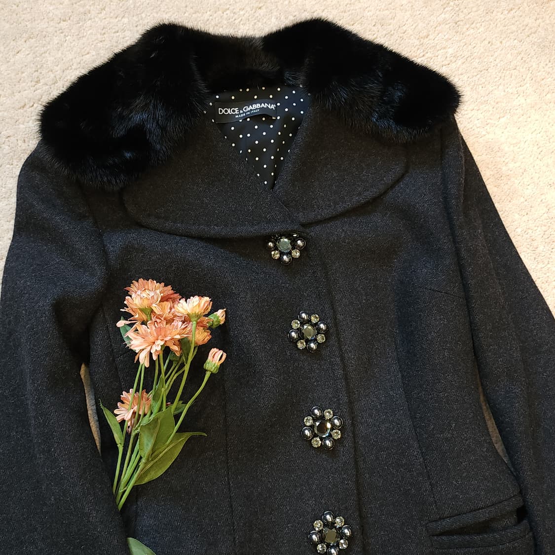 돌체앤가바나 울코트 밍크퍼 쥬얼리 버튼 버진울 코트 38 상품이미지4