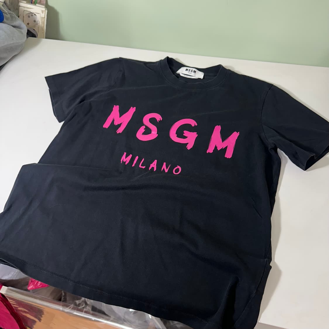 우먼S-M MSGM 블랙 핑크로고 코튼 반팔티 상품이미지2