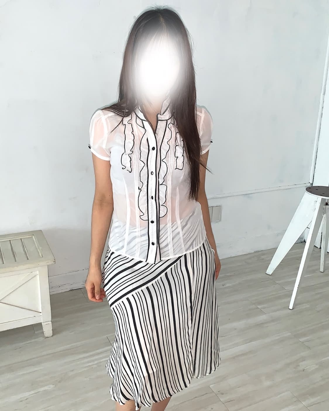 Black & White Stripe Midi Skirt 상품이미지3