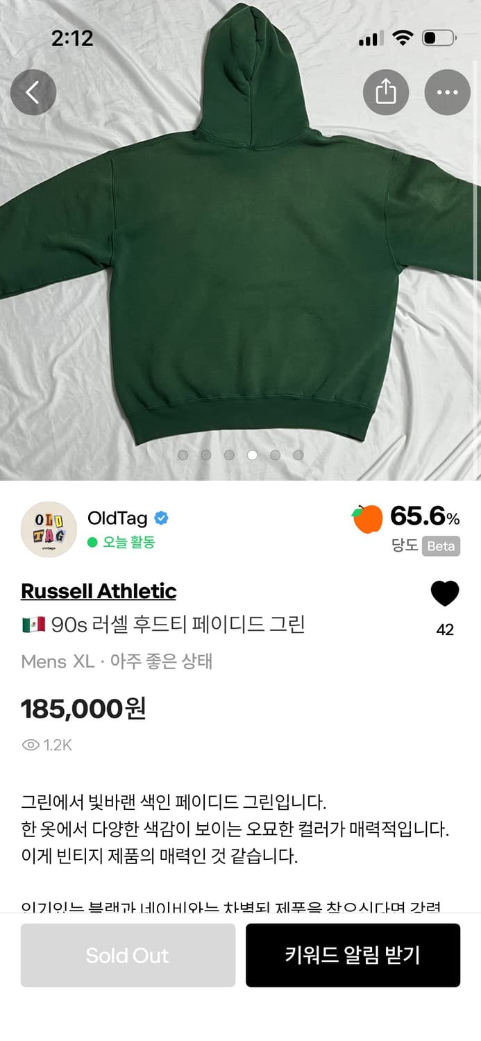 90s 러셀 페이디드 그린 후디 상품이미지10