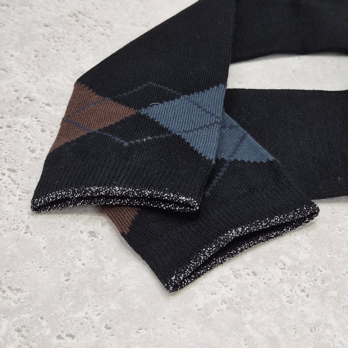 일본제 블랙 아가일 장목 종아리 여성양말 상품이미지2