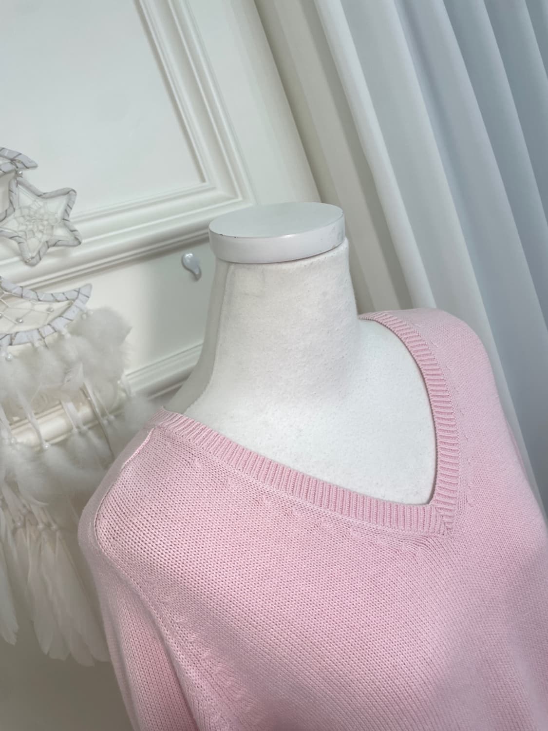 pink v-neck cotton basic sweater 상품이미지6