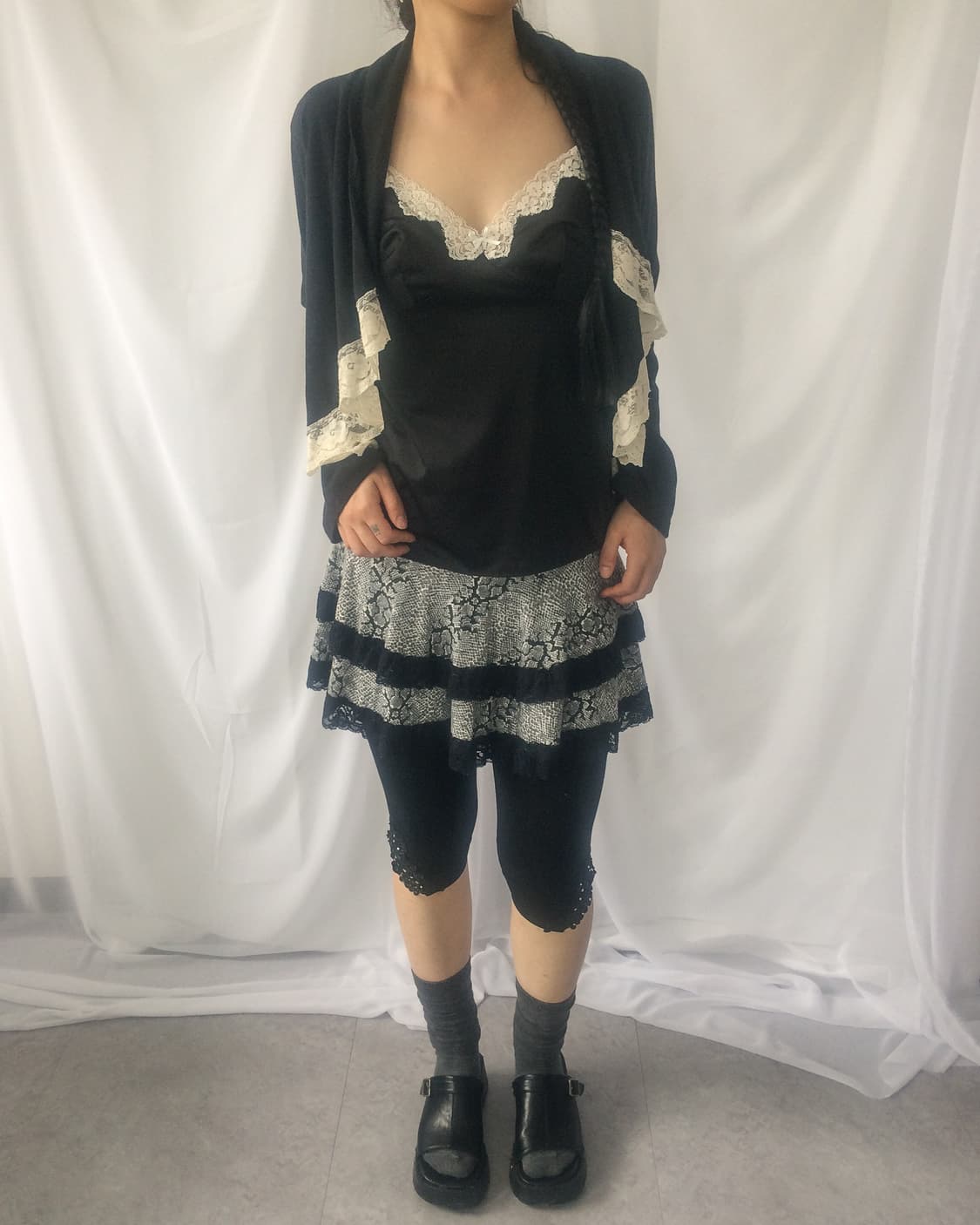 Lace trimming python pattern mini skirt 상품이미지5
