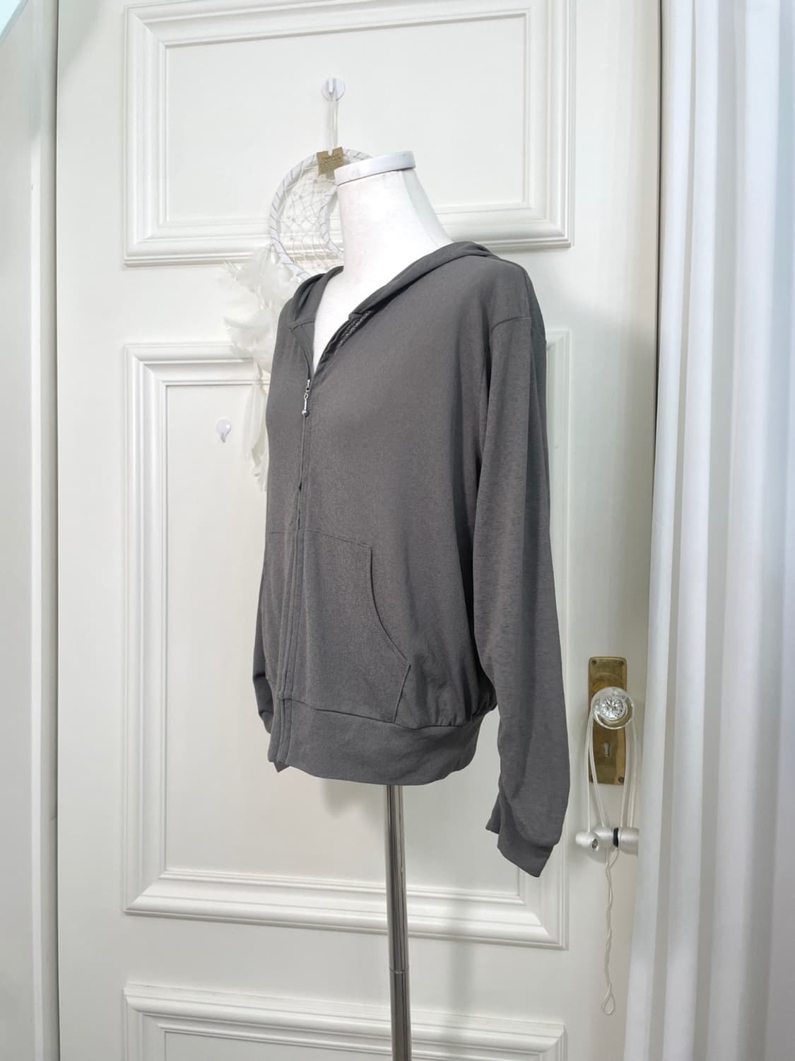 khaki sleeve shirring summer hoodie-zip 상품이미지2