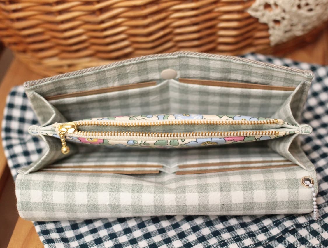 핸드메이드 민트 체크 장지갑 상품이미지3