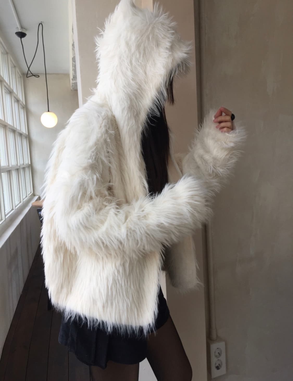 후드 퍼 가디건 hood fur cardigan ivory 상품이미지2