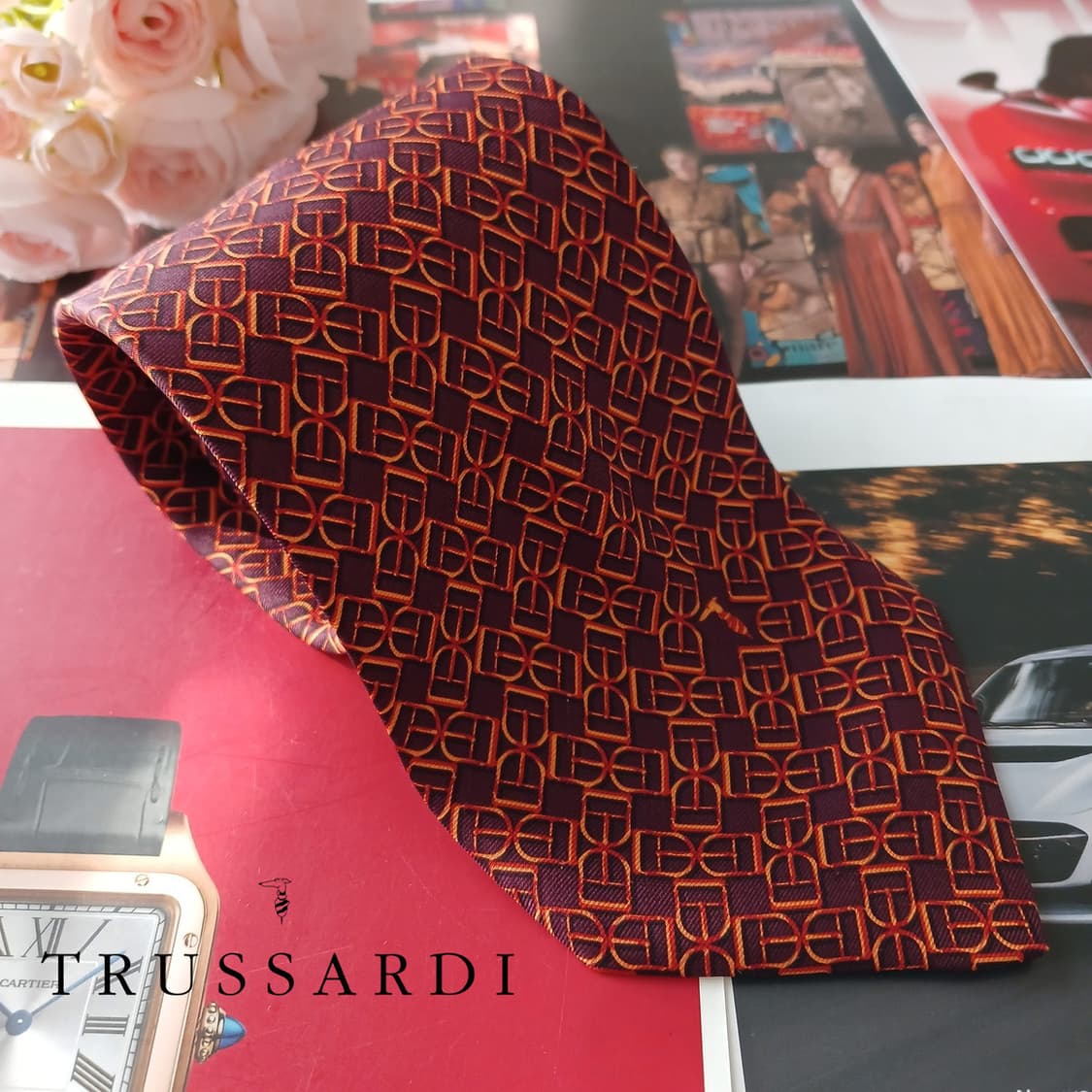 트루사르디 실크 버건디 자카드 넥타이 9.1cm A+등급 A18823
 상품이미지1