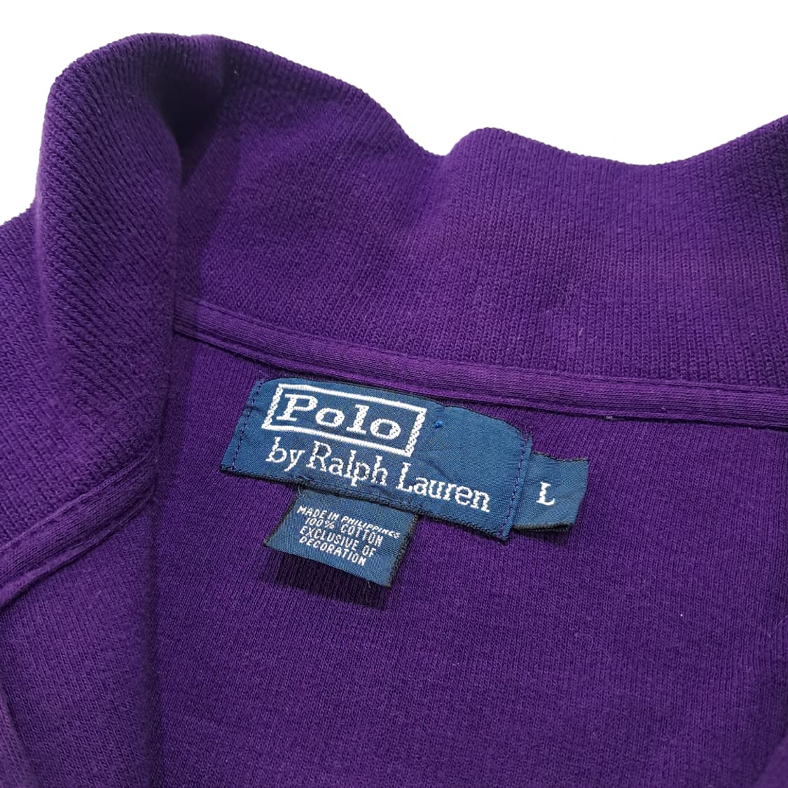 CL413 L 폴로 90s 코튼 가죽풀러 퍼플 하프집업 니트 스웨터 상품이미지4