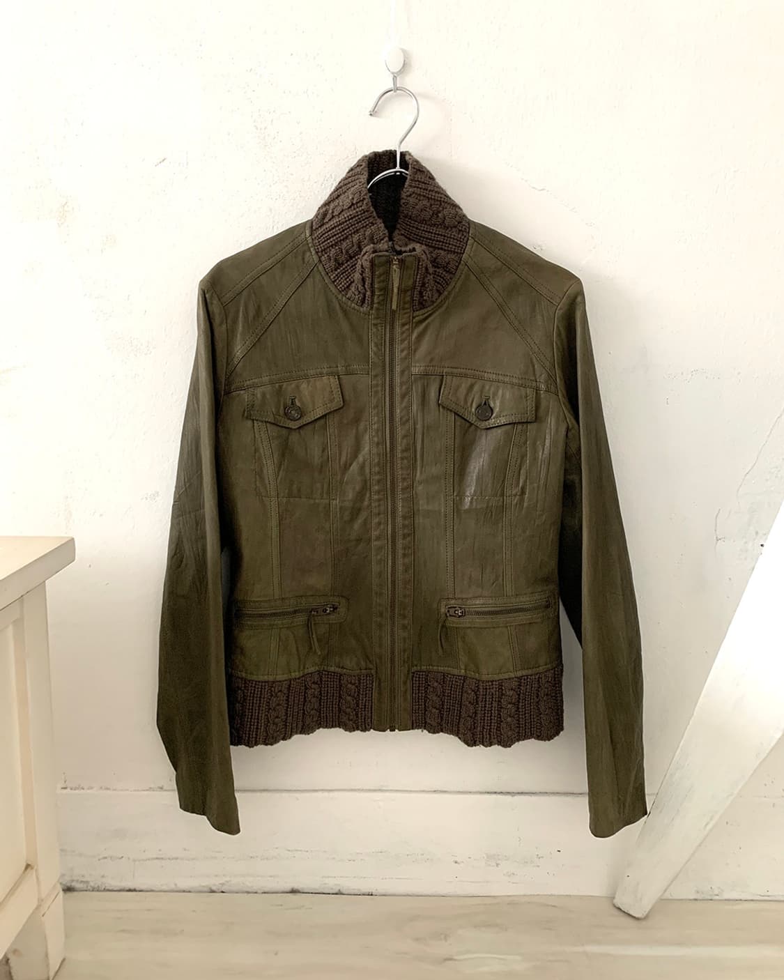 Khaki goatskin leather jacket 상품이미지1