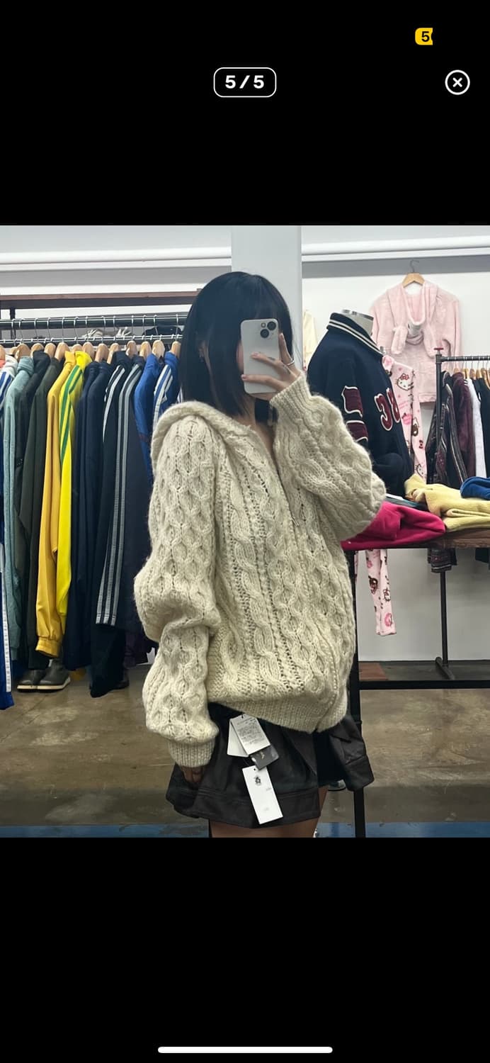  CRESENT MAX 아이보리 빈티지 케이블 니트 후드집업 상품이미지4