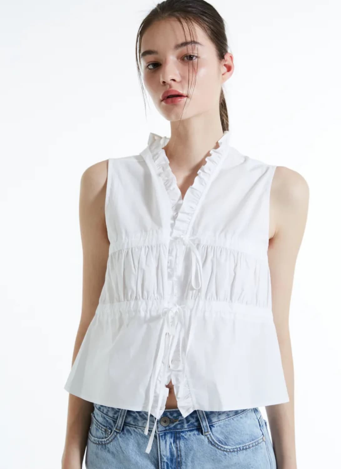 버커루 여성 코튼 프릴 민소매 블라우스 BK 상품이미지3