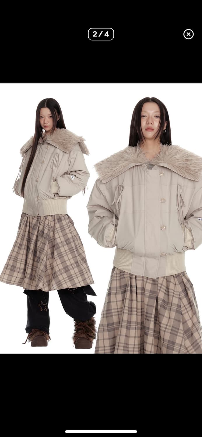 JIKOO 베이지 퍼 숄 패딩 상품이미지2